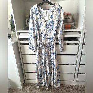 H&M Blue and White Floral Maxi Dress with Butterflies